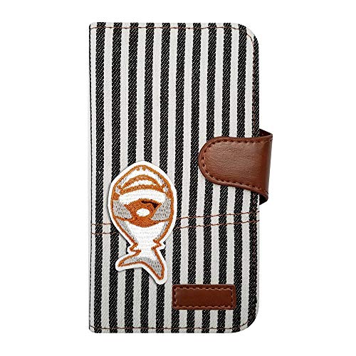 【moimoikka】 iPhone 17Pro アイフォン17プロ 対応 ケース 手帳型 サメ 動物 キャラクター かわいい さめ 鮫 シャーク アニマル ヒッコリー(ブラック) ワッペン 刺繍 生地 布 ファブリック カード収納 フリップ カバー スマ