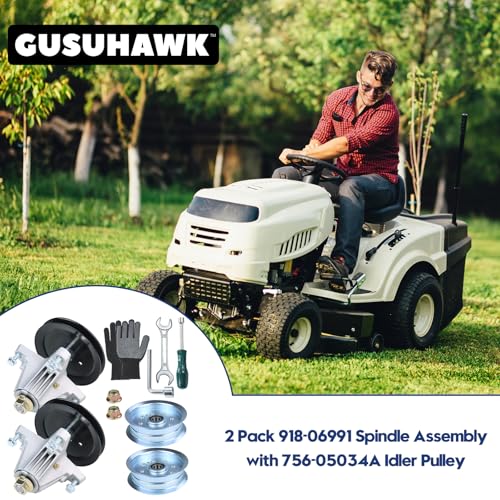 2-Pack Pre-Greased 918-06991 Spindle Assembly with 756-05034A Idler Pulley for Craftsman T1000, T1200, Troy Bilt Bronco