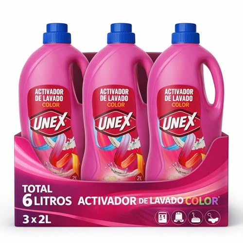 Activador del lavado color, Quita las manchas y protege los colores, Especial Lavadora, Eficaz en agua fria, Apto para lavado ropa blanca o de colores sólidos que no destiñan, 3 botellas de 2 Litros