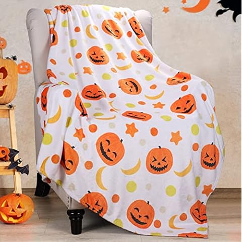 Halloween Throw Blanket, Fall Orange Plush Fuzzy Throws Blankets for Couch 50″ x 60″, Halloween Decorations Indoor Spooky Jack O Lanterns Cover