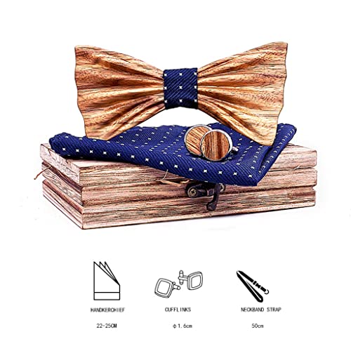 Corbata madera sólida curvada 3D con set floral miniatura 4
