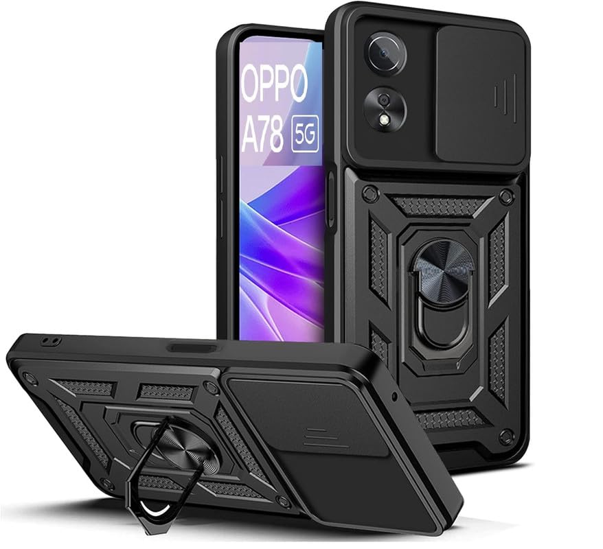 SkyTree Oppo A78 (5G), Robotic Sliding Camera Window Shock Proof Thunder Case, Dual Layer Hybrid Armor Back Cover Case with Kickstand for Oppo A78 (5G) - Black (B0CZS6RX7M) Amazon Price History, Amazon Price Tracker