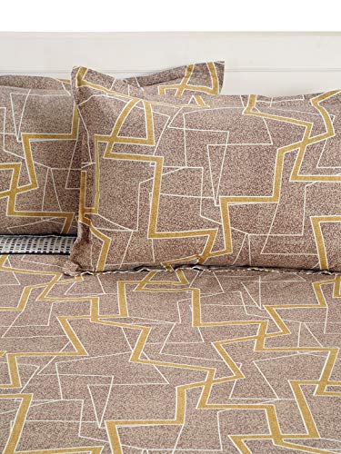 Image of Swayam Roto Cotton Single Bedsheet with 1 Pillow Cover | Size 60 x 90 inch | 144 TC | Geometric Design | Soft Breathable Bed Sheet | Comfortable & Durable for Bedroom - Grey & Brown