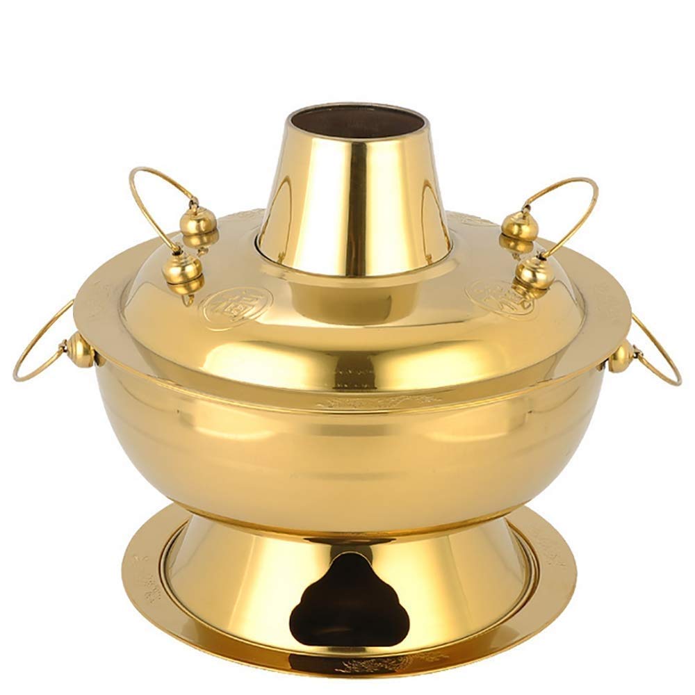 asdchZen Traditional Beijing Copper Charcoal Hot Pot,34Cm Charcoal Heated Soup Steamer,Authentic Kitchen Cookware For Family Gatherings And Delicious Meals,Gold,28cm