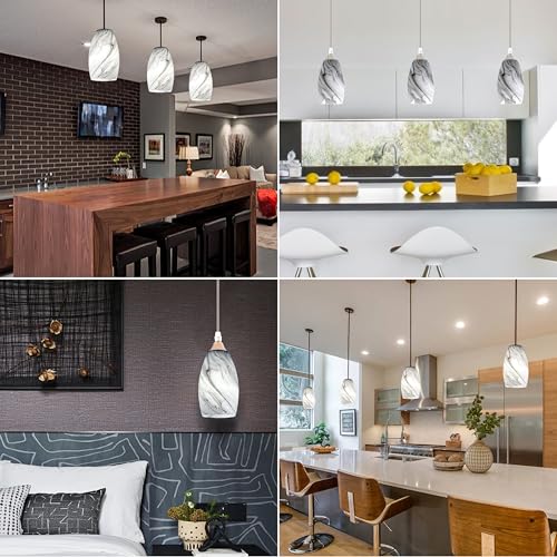 Image of GO&SO 2 Pack Gray Gradient Glass Pendant Light Shade,7.8 inchH Oval Glass Art Fixture, 1.57 inch Fitter, E26 Base, Hand-blown Marble Ceiling Light, Dining Room, Hallway & Track Pendant Lights