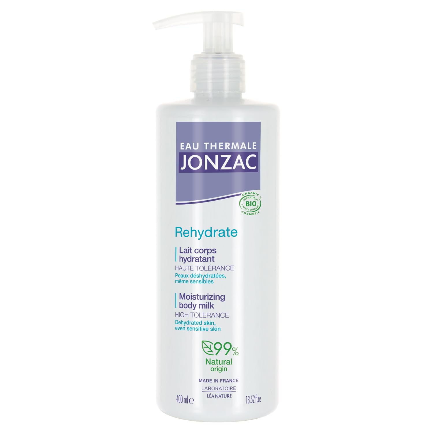 EAU THERMALE JONZAC Lait Corps Hydratant Rehydrate Bio 400 ml — Haute Tolérance Peaux Déshydratées et Sensibles - Lot de 2