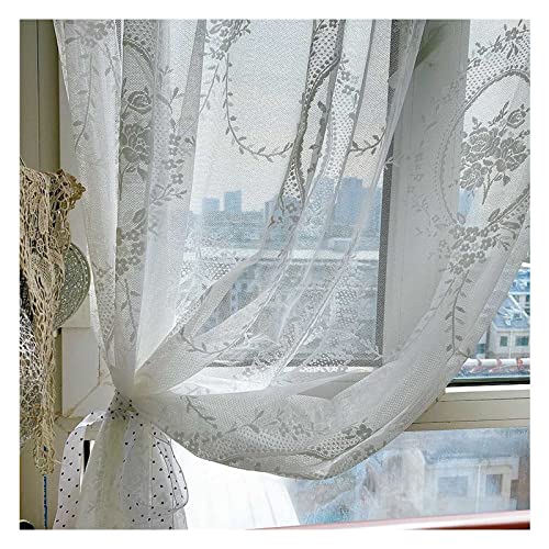 XIAOYUE White Lace Sheer Curtain, Pinch Pleat French Romantic Style Retro Floral Printed Voile Curtain, for Living Room Kitchen Window Cofe Home Decor, 1 Panel (Size : W250*H270CM(W98*H106inch))