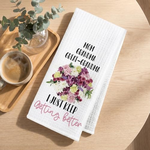 Image of Great Grandma Kitchen Towels 24x14 Inch, Great Grandma Gifts Reusable Dish Towels for Kitchen Bathroom Decor, Waffle Weave Absorbent Hand Cloth Tea Towel, Grandmas Gifts from Grandson Granddaughter