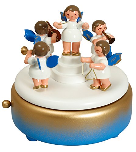 Rudolphs Schatzkiste Spieldose mit Engeln blau BxHxT 13x13,5x13 cm NEU Spieluhr Spielwerk Musikdose Musik Figur Seiffen Erzgebirge Holz Dekoration Weihnachten