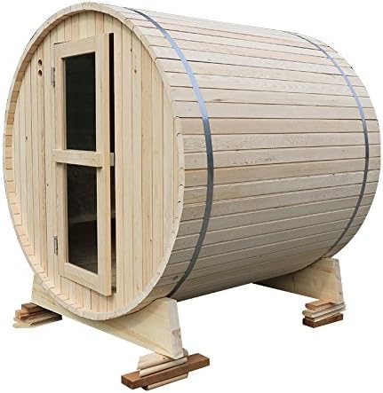 RGX 4 Persons Traditional Indoor and Outdoor Hemlock Dry Wet Wooden Barrel Sauna Room Equipped with Harvia Sauna Electrical Heater and Sauna Stove