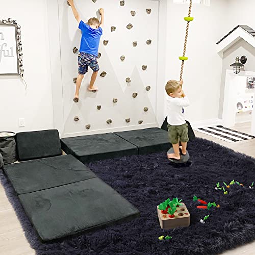 Pagisofe Super Soft Fluffy Velvet Fabric Indoor Room Area Rugs Carpets For Living Room Bedroom Kids Nursery Decor Dining Floor Non Slip Shag Rectangle Rug 4X5.3 Feet (Navy Blue) #TOP5