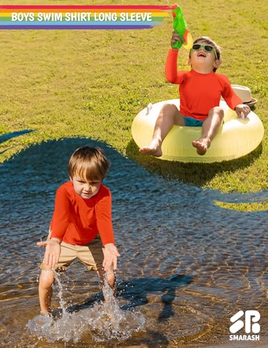 Boys Rash Guard Long Sleeve UPF 50+ Sun Protection Swim Shirt Rashguard Fishing Surf Quick Dry Cool Beach Shirtfor Youth Kids Orange Red Size 10-124