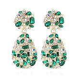 Met-edianger Green Rhinestone Statement Earrings Teardrop Formal Earrings Cluster Crystal Chandelier Drop Dangle Earrings for Women