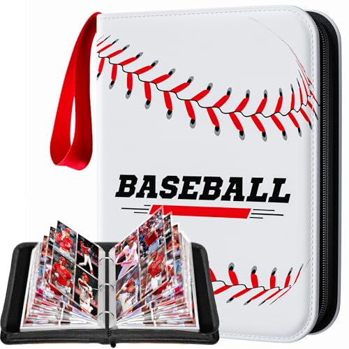 Baseball Card Binder 4 Pocket Gifts for Boys Girls, Waterproof 400 Pockets Card Holder Album with 50 Removable Sleeves for Trading Card - Binder Display Storage Carrying Case for Baseball Cards