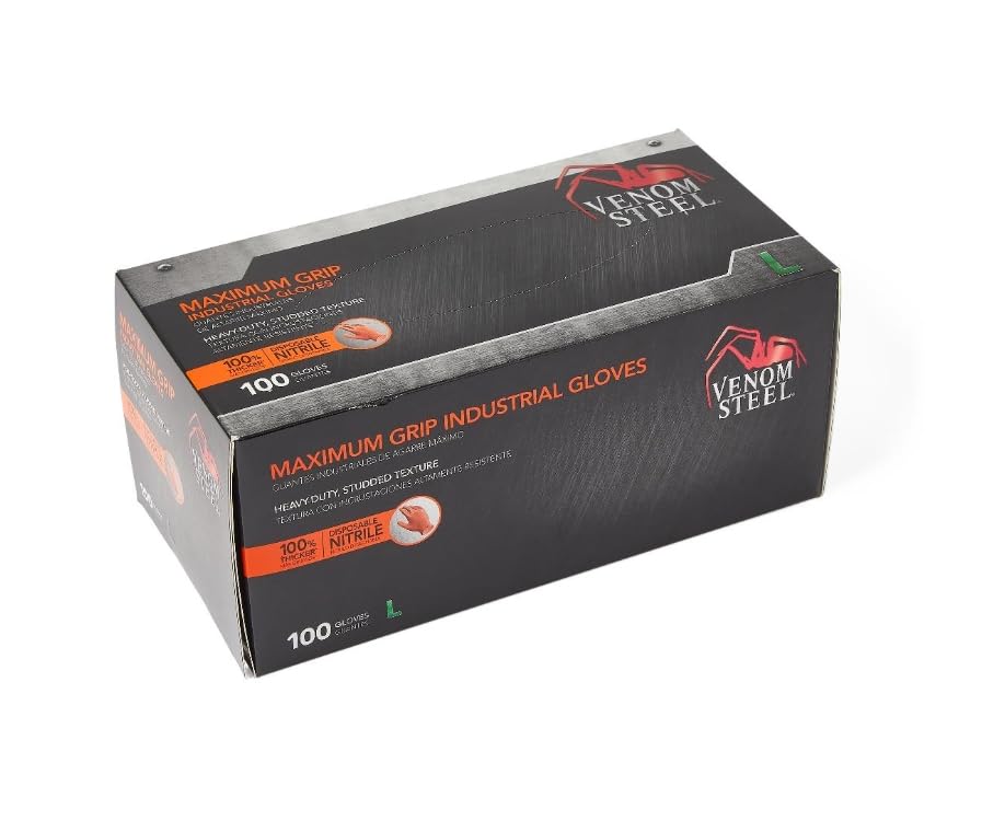 Medline Venom Steel Disposable Two-Layer Nitrile Gloves, Black/White, Size XL