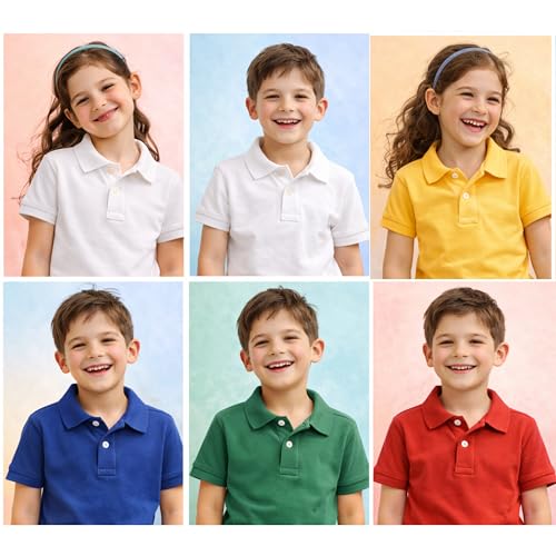 Image of Kids Girls Polo T-Shirt | Half Sleeves | 100% Organic Cotton Rich Bio-Wash Fabric | Ultra Soft & Breathable | Regular Fit | Plain Solid Color Casual Wear & School Uniform