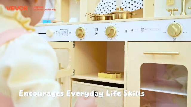 Cuisine En Bois VEVOR Pour Enfants – Avec Lumières, Sons, Accessoires & Aliments Factices – Micro-ondes, Four, Évier – Jeu D’Imitation Dès 3 Ans – Rose