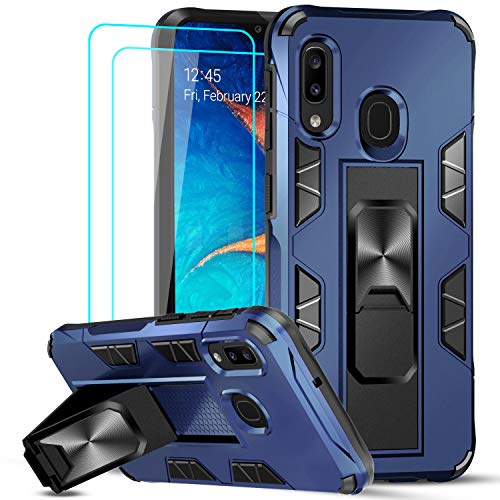 Samsung A20 Case, Samsung Galaxy A20 Case with Tempered Glass Screen Protector [2Pack], LeYi Military-Grade Shockproof Built-in Magnetic Car Mount Kickstand Protective Cover Case for Galaxy A20, Blue