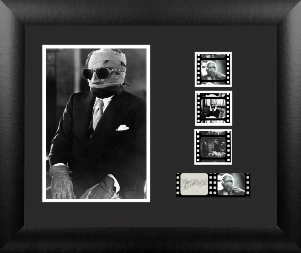 The Invisible Man (Claude Rains 1933) Universal Monsters FILMCELLS Framed Wall Art Presentation -3x Clips of 35mm Film - 13x11 - Rare Collectible