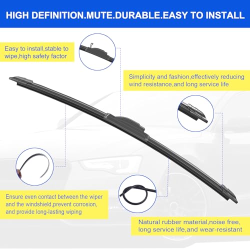 Image of OEM Quality 24 inch + 24 inch Premium All-Seasons Durable Stable and Quiet Windshield Wiper Blades-J Hook Wipers(Set of 2)