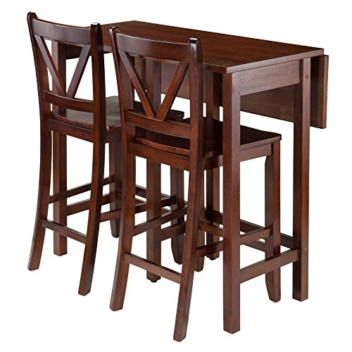 Winsome Lynnwood Collection 3 Piece Drop Leaf Table with 2 Counter V-Back Stools, Brown
