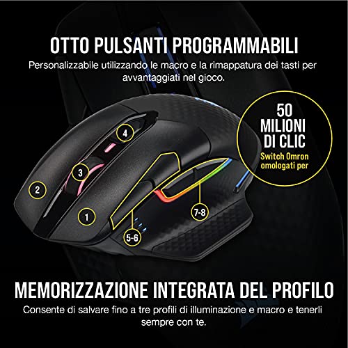 Dark Core RGB PRO, Mouse Gaming Wireless/Con Filo, Sensore Ottico da 18.000 DPI, Tecnologia Slipstream, Otto Pulsanti Programmabili, Illuminazione Dinamica Multicolore RGB, Nero, CH-9315411-EU - Mouse gaming - Immagine 8