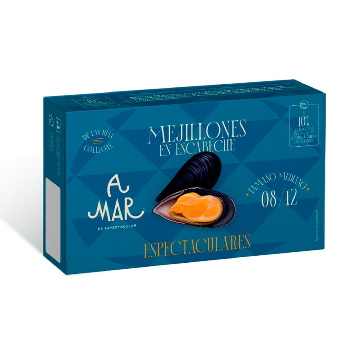 Mejillones en Escabeche A Mar Espectacular - Pack de 5 Latas de Mejillones 8-12 tamaño mediano - Mejillones de las Rías Gallegas - Conservas aperitivo Gourmet