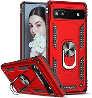 LeYi Rugged Case for Google Pixel 6A, Pixel 6A Phone Case with Ring Stand Holder Military Grade Protective Shockproof Mobile Phone Cover Black