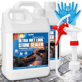 Wet Look Stone Sealer, 128oz Concrete Sealer with Sprayer