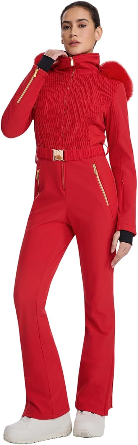 YEEFINE Women's One Piece Ski Suit Waterproof Snowsuits Insulated Snowboard Snow Suits Jacket Outfits Slim Fit Jumpsuits