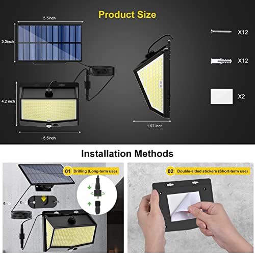 Solar Lights Outdoor, 468 LED Solar Motion Sensor Security Light, 270° Wide Angle Solar Powered Wall Lights, IP65 Waterproof 3 Modes PIR Solar Flood Lights for Garden Door Yard Garage Fence (2 Pack)