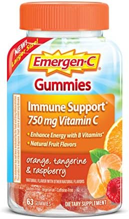 Emergen-C 750mg Vitamin C Gummies for Adults, Immune Support with B Vitamins, Gluten Free, Orange, Tangerine and Raspberry Flavors - 63 Count