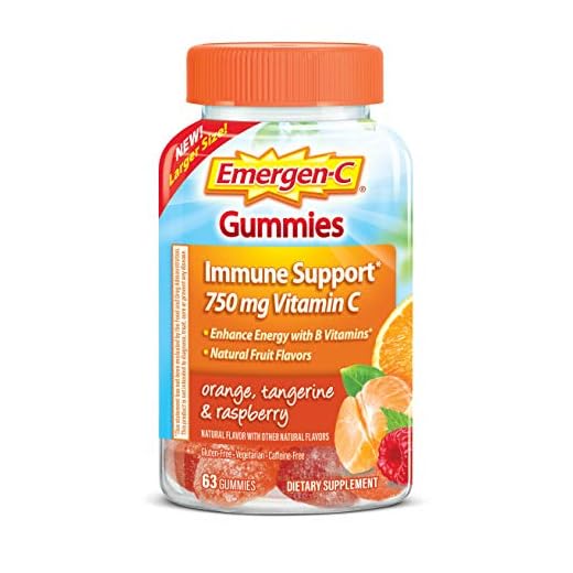 Emergen-C 750mg Vitamin C Gummies for Adults, Immune Support with B Vitamins, Gluten Free, Orange, Tangerine and Raspberry Flavors - 63 Count