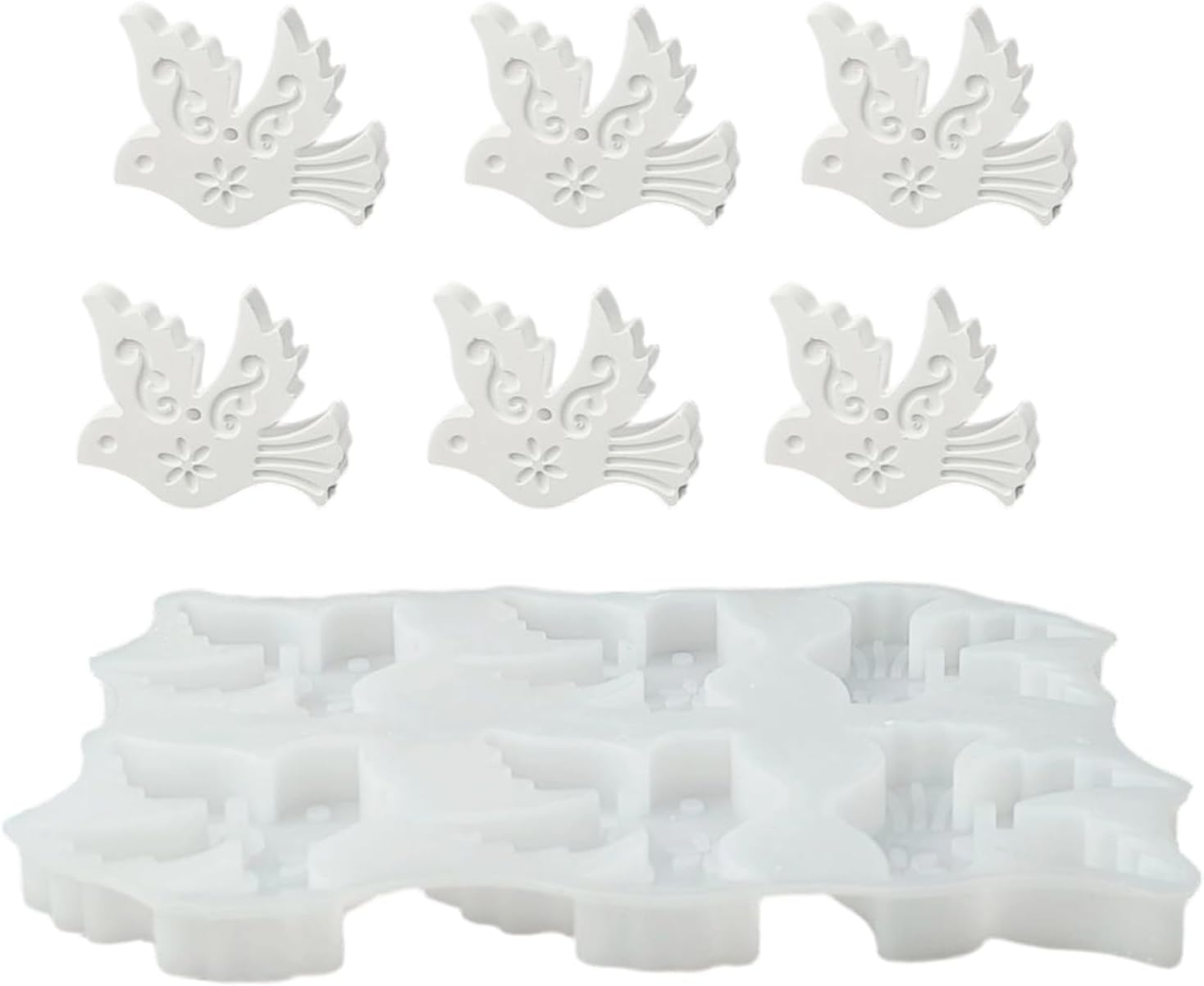 Silicone Mold for Casting - 6-Cavity Non-Stick Pigeon Statue Mould for Creative Crafting | Flexible Material with Smooth Release & Reusable Design for Concrete, Clay, Resin, Soap, Candle and Chocolate