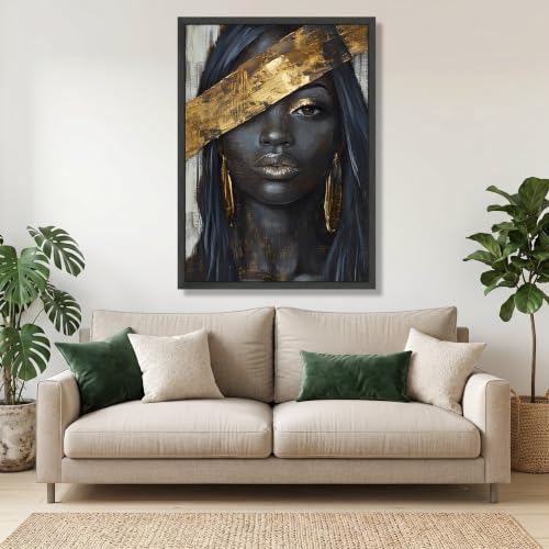 Visage féminin doré peinture sur toile femme noire esthétique intérieure