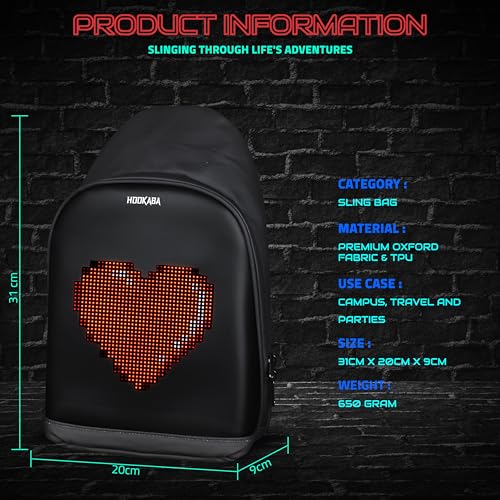 Image of Hookaba: LED Unisex Sling Bag,1 year Manufacturer Warranty, For School, College,Travel, DJ nights, Live Concerts, Party & Gym, 9.6 inches Tablet Waterproof IPX5