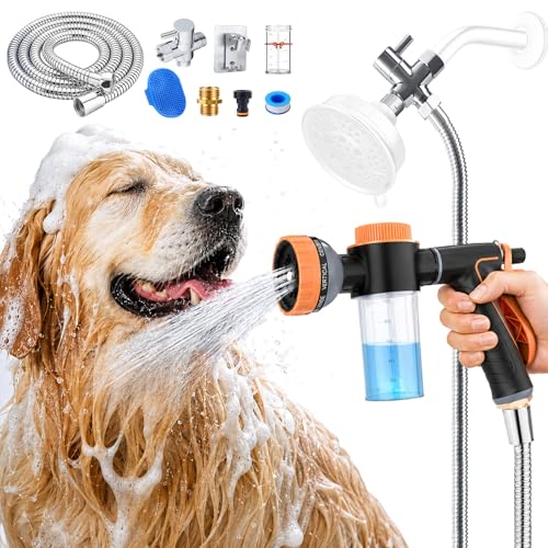 Dog Shower Attachment with Metal 3-Way Shower Diverter & 6.6FT Shower Hose for Bathroom Showr Arm, Dog Wash Hose Nozzle Sprayer for Easy Pet Bathing Dog Washing Hose Attachment