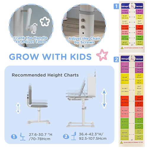 Qaba-Kids-Desk-and-Chair-Set-Height-Adjustable-Kids-School-Study-Desk-and-Chair-Set-with-Tilt-Desktop-Storage-Drawer-and-Reading-Rack-for-Writing-Reading-and-Drawing-Gray Qaba Kids Desk and Chair Set Height Adjustable Kids School Study Desk and Chair Set with Tilt Desktop Storage Drawer and Reading Rack for Writing Reading and Drawing Gray