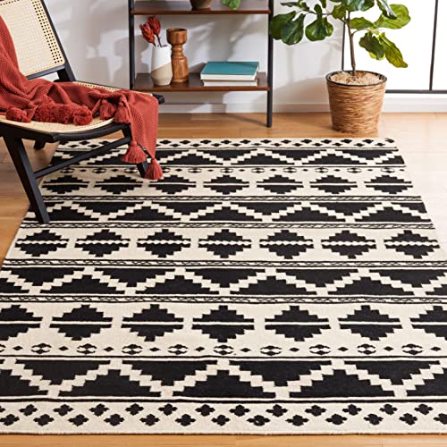 Safavieh Dhurries 5x8 Black/Ivory Wool Rug