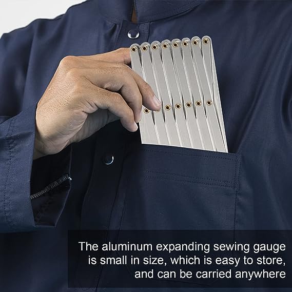 Miniatura 7 de Medidor de costura expansible, medidor de costura de aluminio expandible de longitud ajustable, botón de medición de costura de aluminio