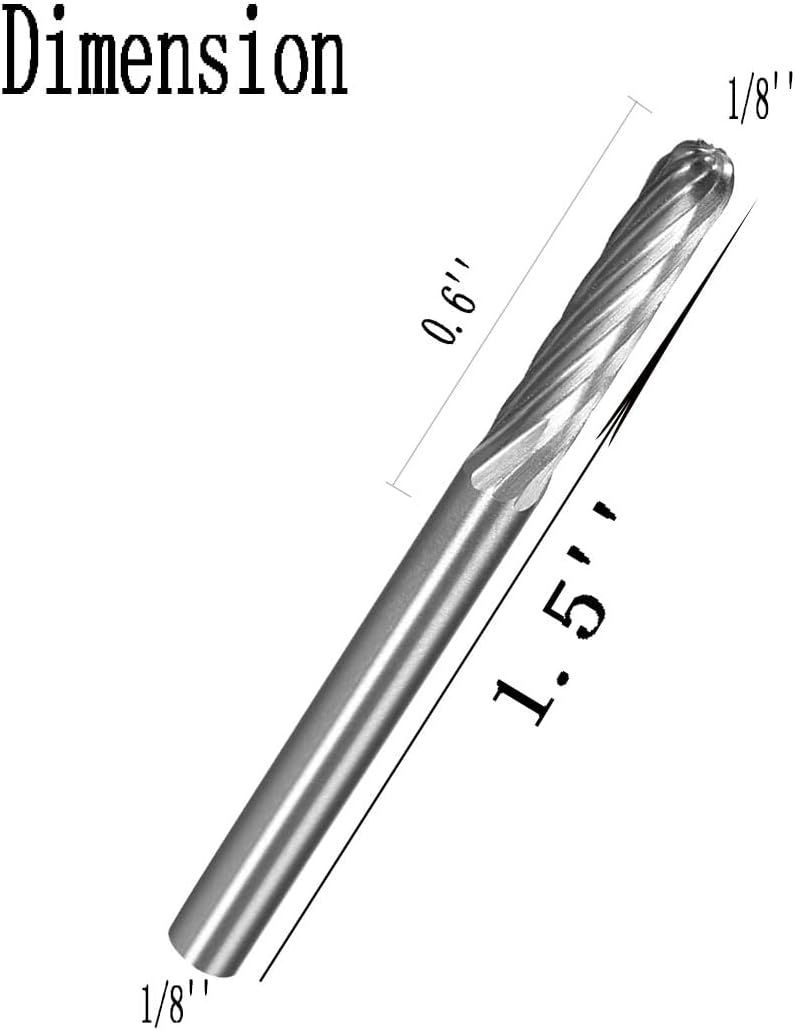 𝐋𝐮𝐨 𝐤𝐞 5 Pcs Single Slot Aluminum Cutting Burr - 1/8'' Shank Cylindrical Radius End Tungsten Carbide Burr Miniature Carving File for Rotary Tools includes Dremel (C Type)