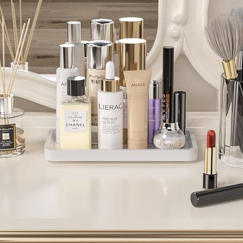 Image of Weenson Small Bathroom Vanity Tray for Countertop Makeup Perfume Jewelry Decor Candle Keys, Bamboo Kitchen Tray for Soap Dispenser Spice, Small White Toilet Tray for Sink7.9 L x 4 inch W x 0.79 inch H
