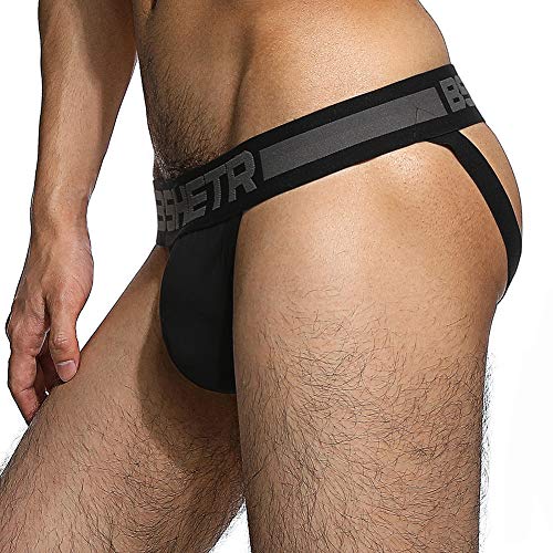 Bshetr Men's Jockstraps Athletic Supporters 4-Pack Cotton Work Out Underwear (Black(4-Pack), Large 31"-33",79Cm-84Cm) #TOP4