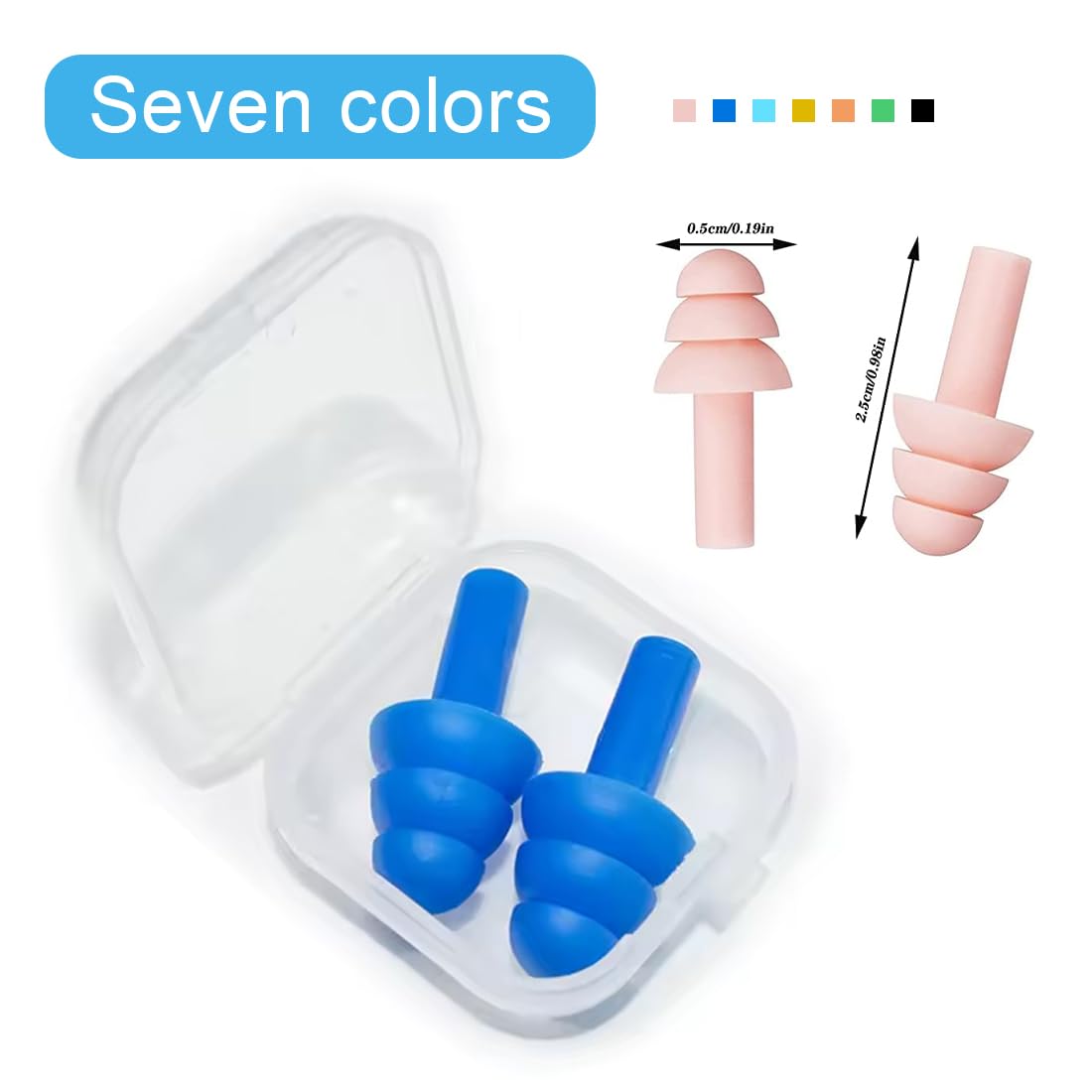 tappi orecchie piscina,7 paia tappi orecchie in morbido silicone,Tappi per le orecchie da nuoto per adulti, riutilizzabili, per doccia, nuoto, surf, snorkeling e altri sport acquatici
