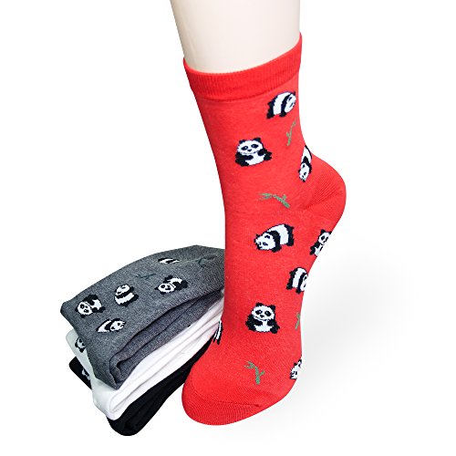 Kony Women's Girls Casual Funny Novelty Crew Socks, Cute Panda Printed Pattern - Gift For Animals Lovers (Cute Panda - 4 Pairs) #TOP2