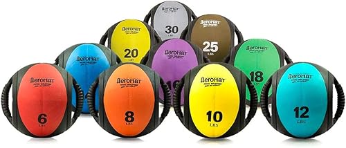 Miniatura 4 de Aeromat Pelotas medicinales de doble agarre para entrenamiento abdominal y movimientos de rotación, 9.1in de diámetro, con código de colores