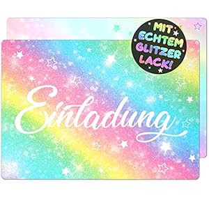Glitzer-Einladungskarten für Kinderparty und Geburtstag – Karten im Regenbogen- und bunten Sternendesign sind die…