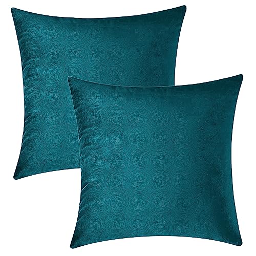 Image of HOKIPO Velvet Cushion Cover 22 Inch x 22 Inch, Teal, Pack of 2 (IN-579-TEAL-22IN*2)