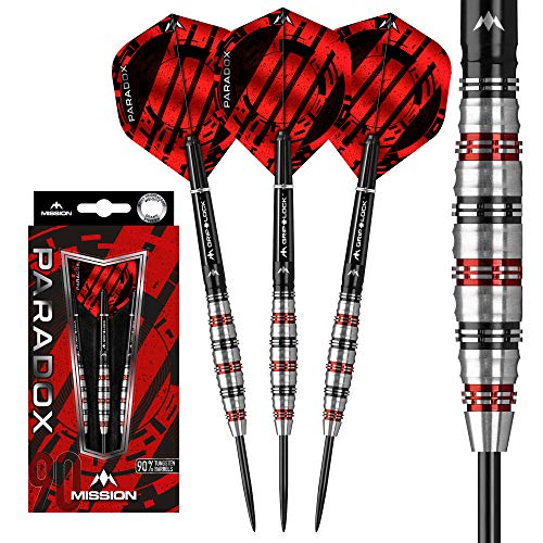 Fléchettes en tungstène Mission Paradox M2 lot de 26 pièces avec un design noir et rouge élégant
