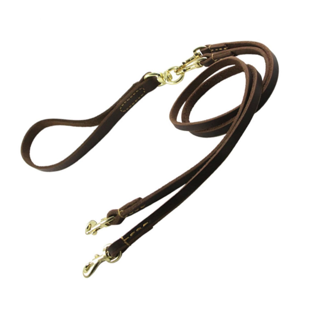 Laisse Double Tête pour Chien Réglable en Cuir de Vache 1 Pièce | 1, 6 X 120cm, Style Mode, Légère et Robuste, pour Chien et Chiot, Extérieur et Voyages